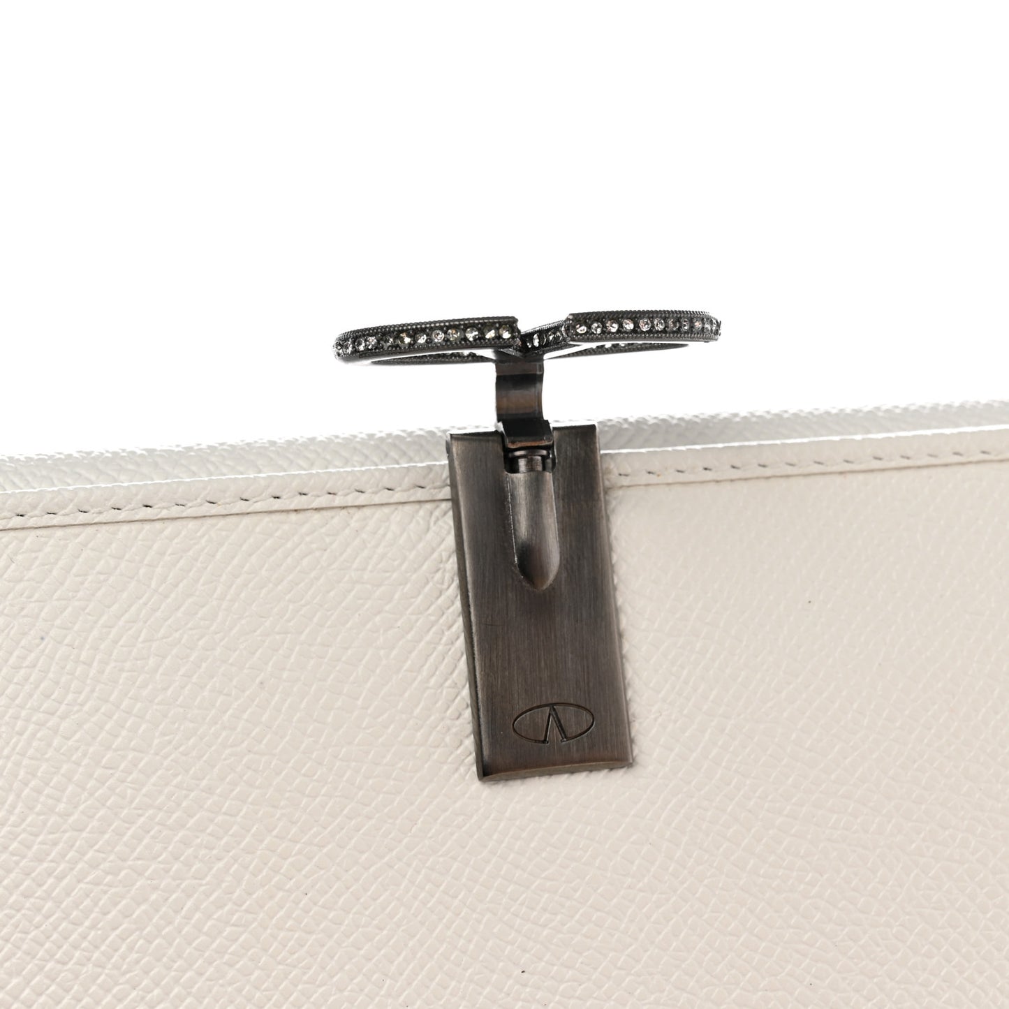 Grainy Calfskin Crystal Flap Wallet White