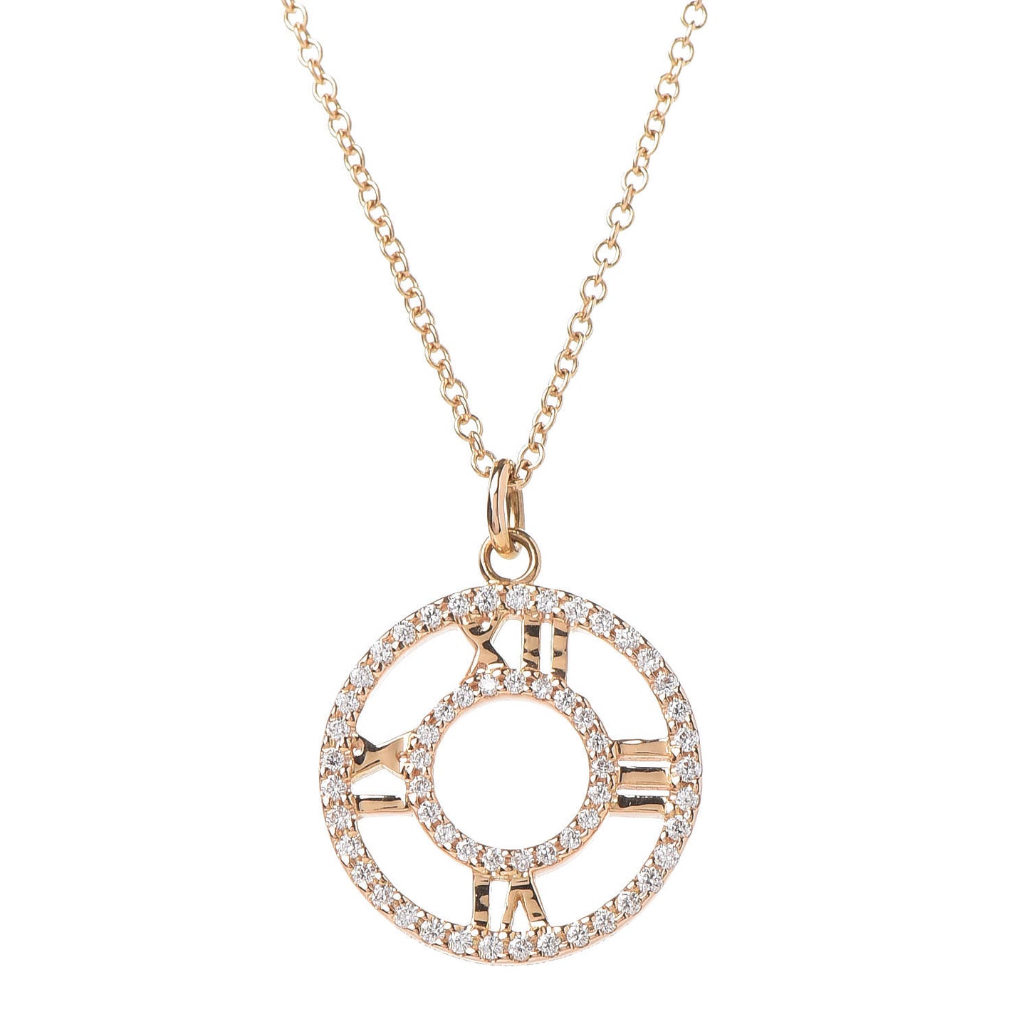 18K Rose Gold Diamond Small Atlas Open Pave Pendant Necklace