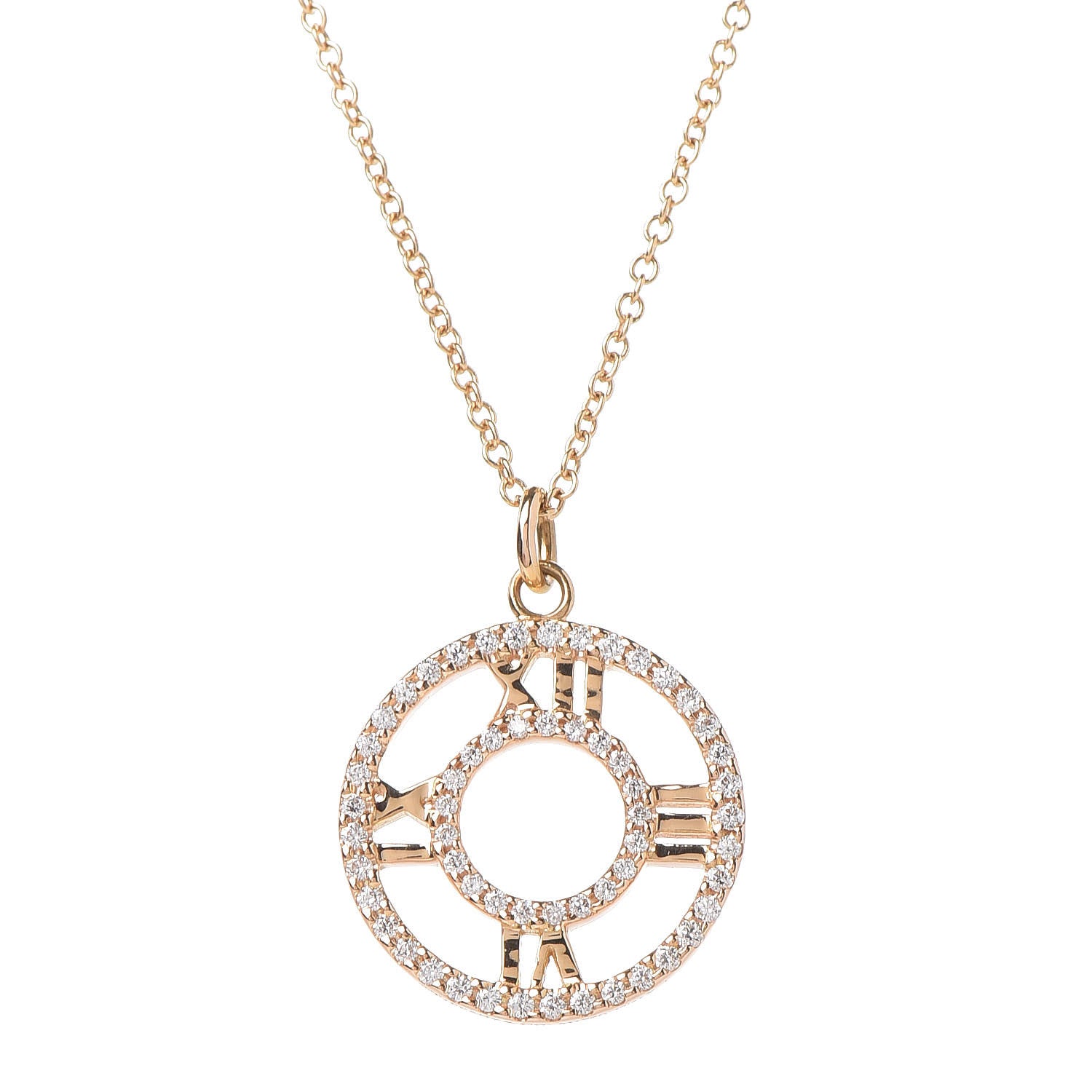Tiffany 18K Rose Gold Diamond Small Atlas Open Pave Pendant Necklace 4 of 7