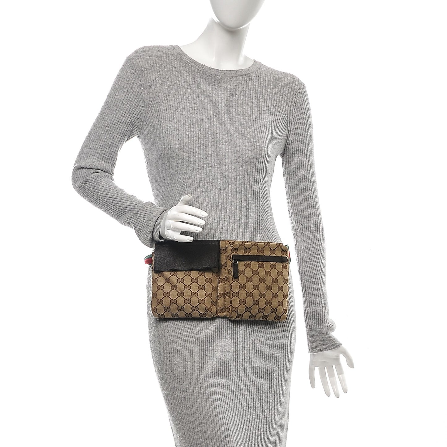 GG Monogram Double Pocket Belt Bag Dark Brown