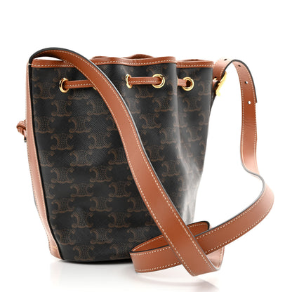 Celine Triomphe Canvas Calfskin Small Drawstring Bucket Bag Tan 3 of 11