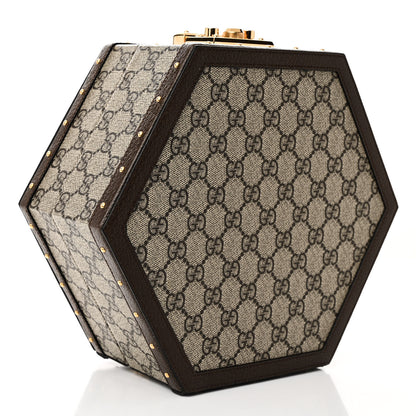 Gucci GG Supreme Monogram Textured Dollar Calfskin Studded Padlock Hexagon Top Handle Case Beige Ebony New Acero 4 of 10