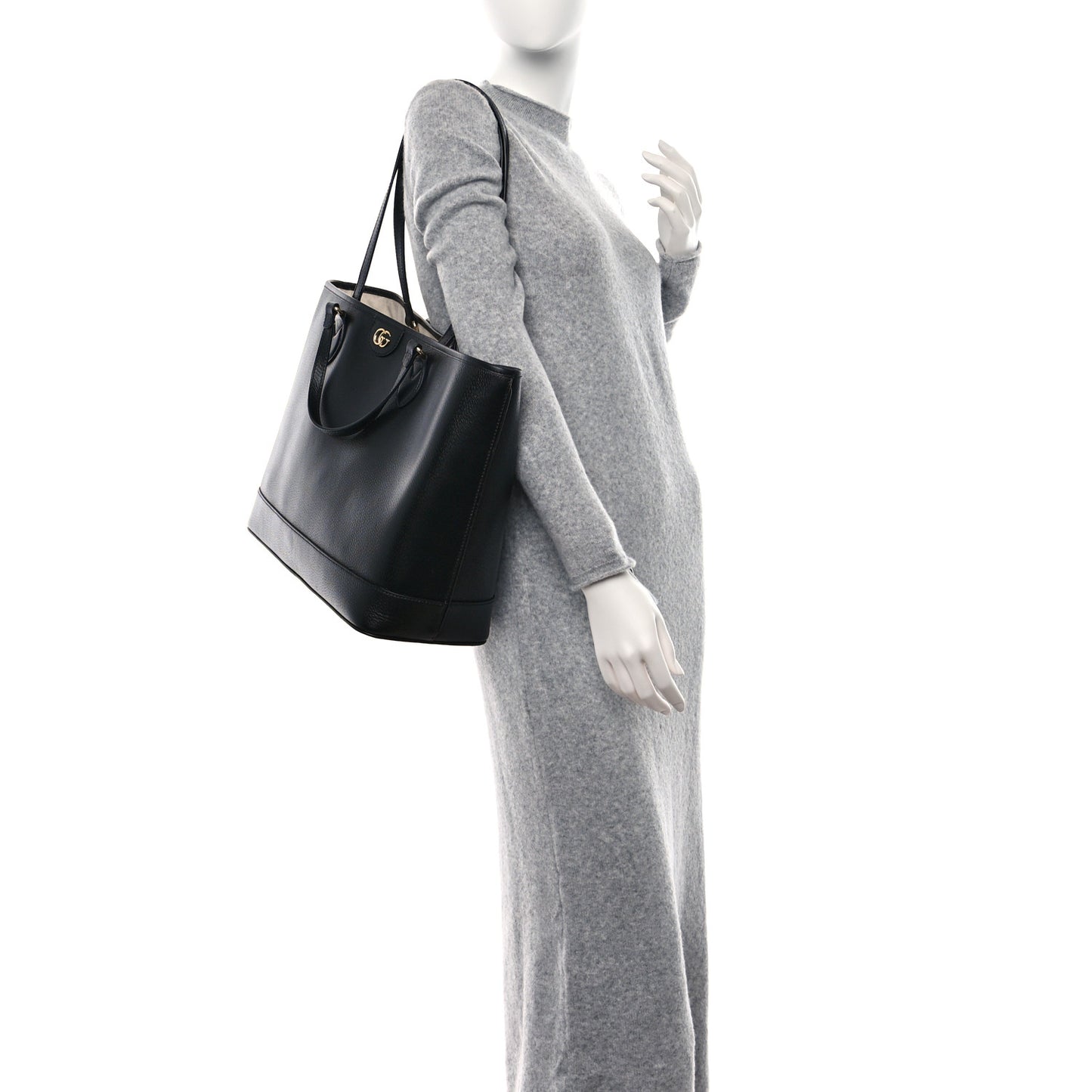 Textured Dollar Calfskin Medium Ophidia Shoulder Tote Bag Black