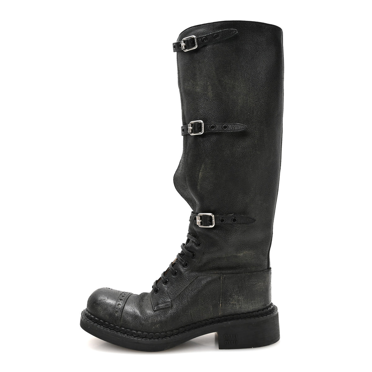 Antique Calfskin Buckle Boots 36 Black