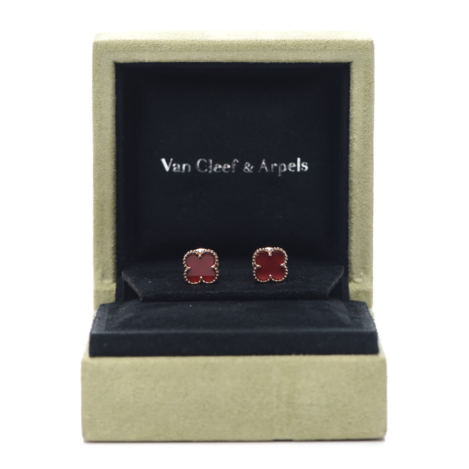 Van Cleef & Arpels 18K Rose Gold Carnelian Sweet Alhambra Earrings 6 of 6
