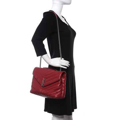Saint Laurent Calfskin Y Quilted Monogram Medium Loulou Chain Satchel Lipstick Red 2 of 17