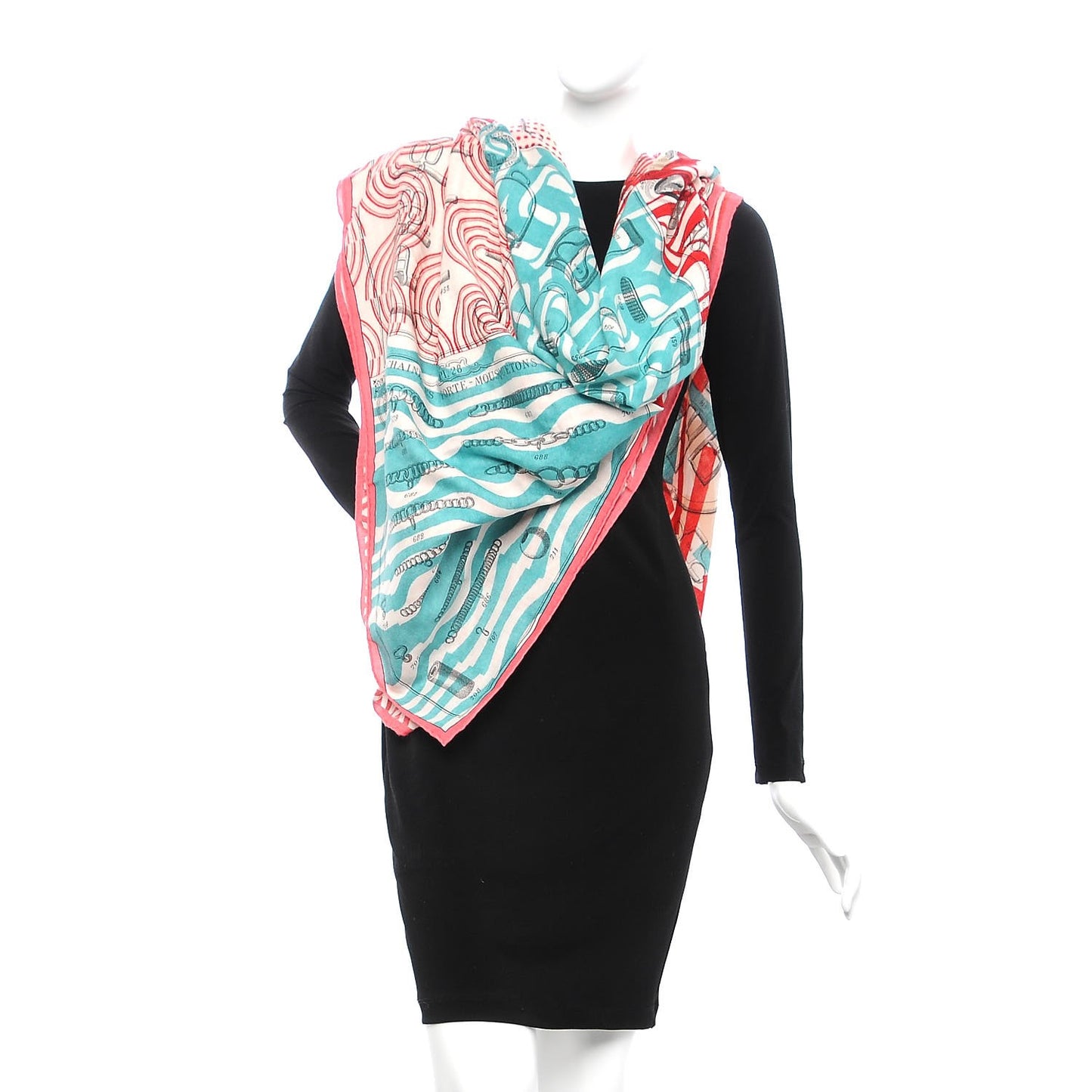 Cashmere Silk Manufacture de Boucleries Shawl 140 Rose Aqua Rouge