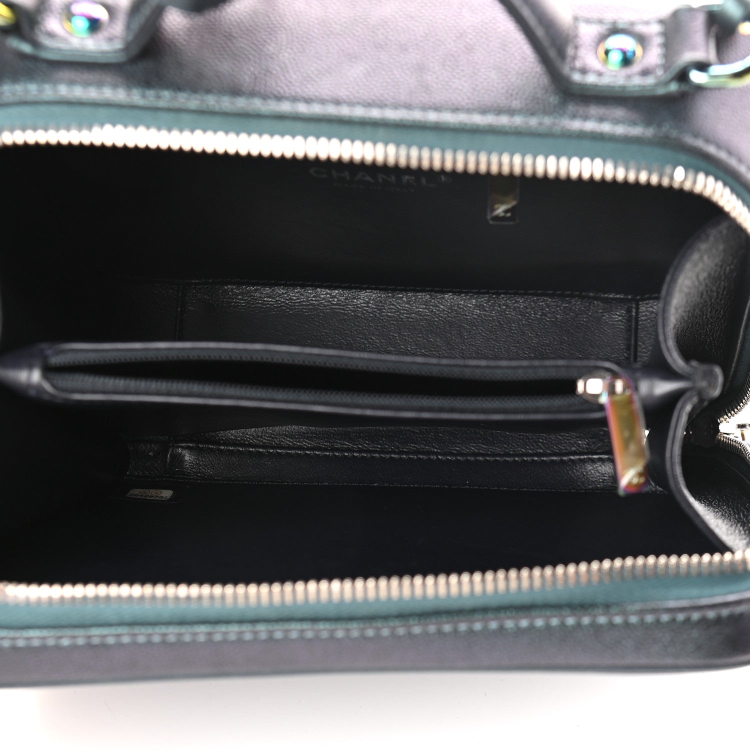 Chanel Iridescent Caviar Quilted Medium CC Filigree Vanity Case Dark Turquoise 5 of 9
