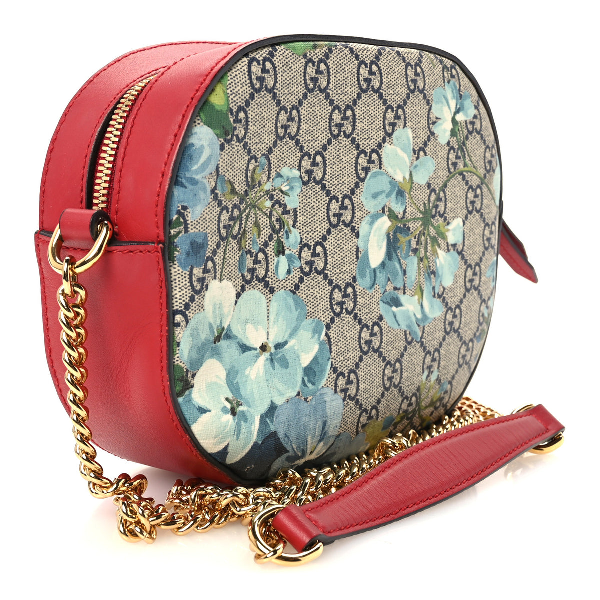 Gucci GG Supreme Monogram Blooms Mini Chain Shoulder Bag Beige Blue Navy Hibiscus Red 3 of 11