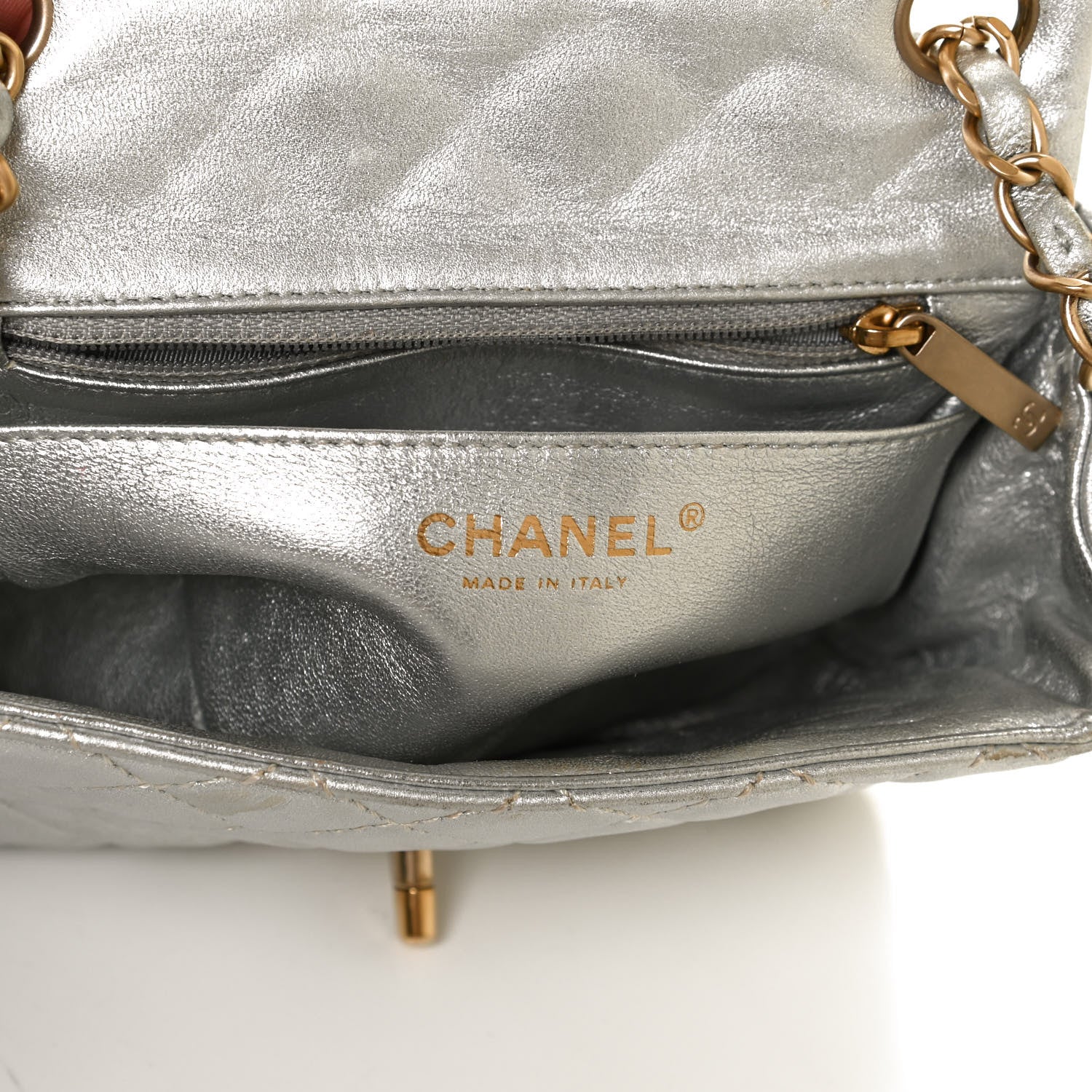 Chanel Metallic Lambskin Quilted Mini Square Flap Silver 5 of 11