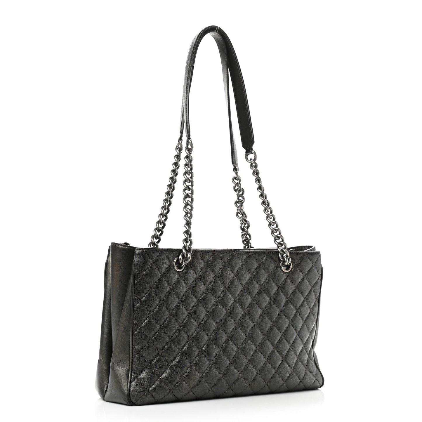 Metallic Goatskin Quilted Medium Rock In Rome Tote Charcoal