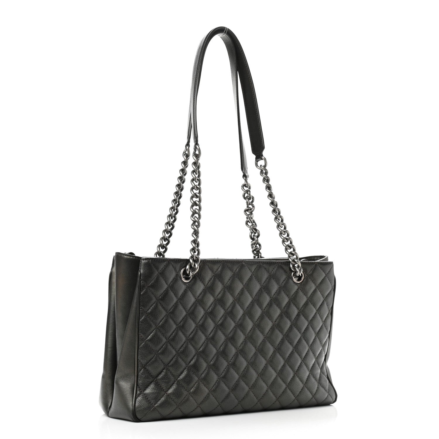 Chanel Metallic Goatskin Quilted Medium Rock In Rome Tote Charcoal 3 of 11