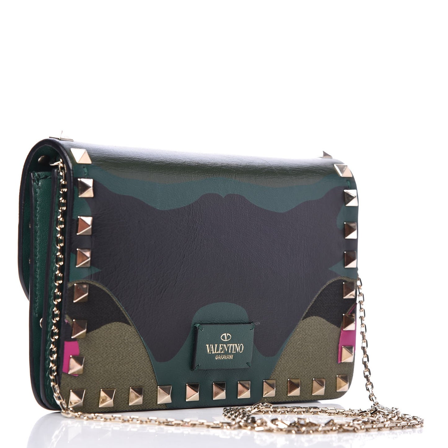 Nappa Canvas Camouflage Rockstud Chain Flap Crossbody Bag Multicolor