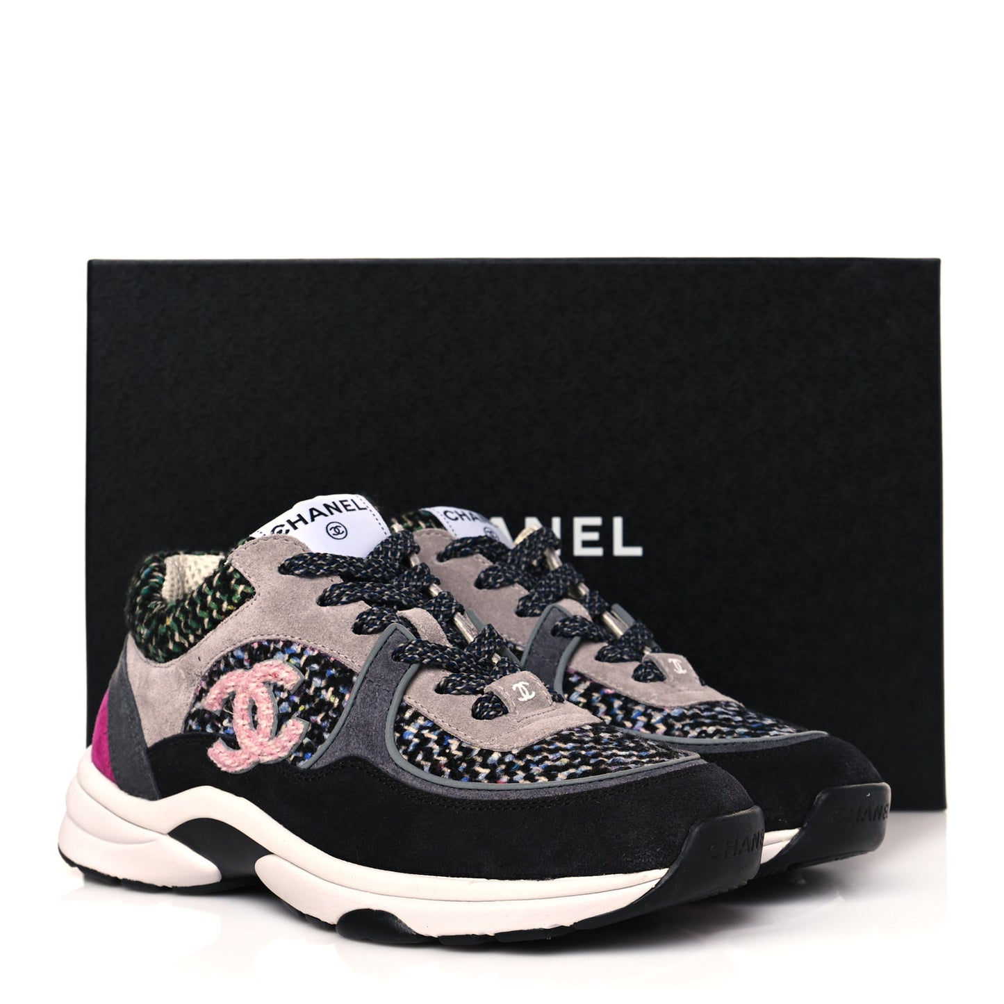 Tweed Suede CC Sneakers 36.5 Grey Pink Multicolor