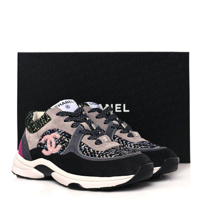 Chanel Tweed Suede CC Sneakers 36.5 Grey Pink Multicolor 8 of 8