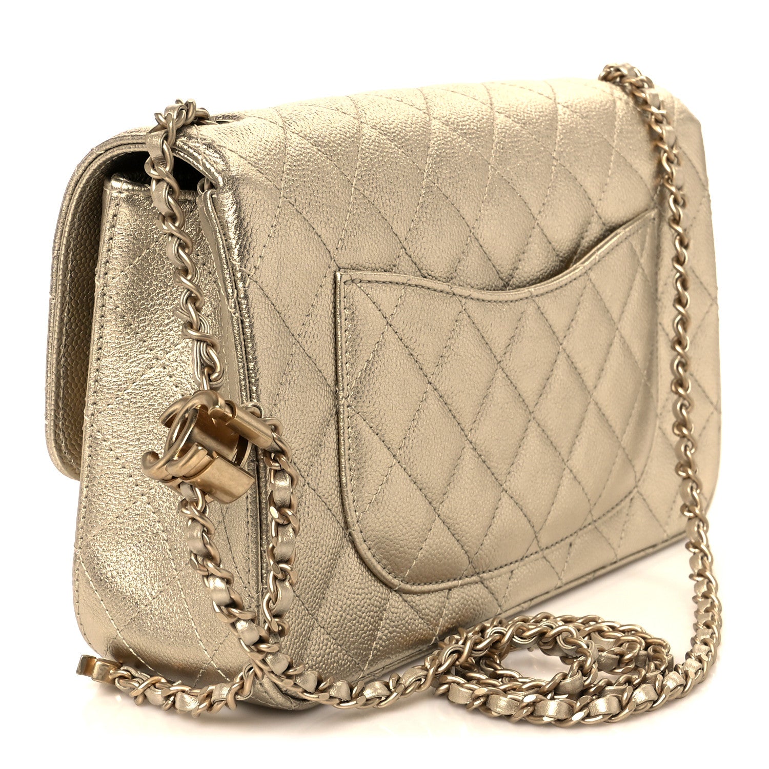 Chanel Metallic Caviar Quilted Medium CC Slide Flap Light Gold 3 of 11
