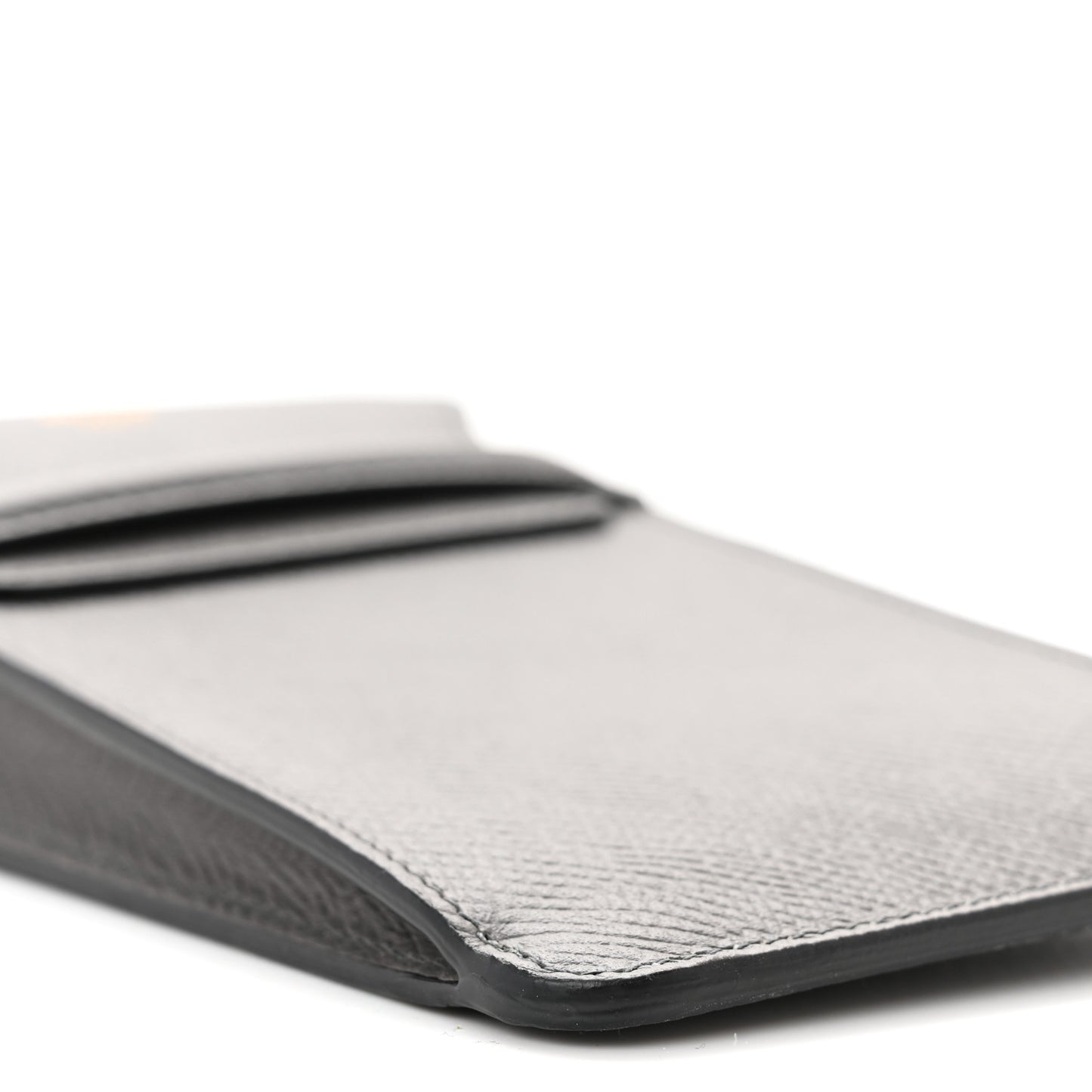 Grained Calfskin Phone Pouch With Flap Grey