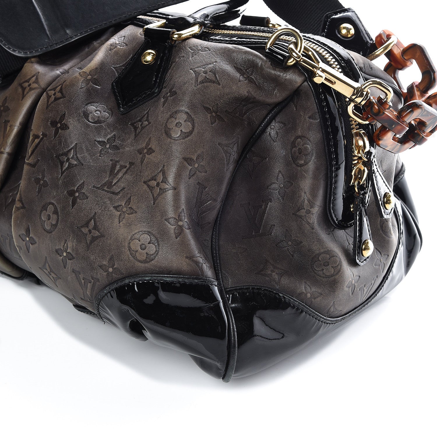 Louis Vuitton Cuir Patent Embossed Monogram Stephen Bag Grey 17 of 24