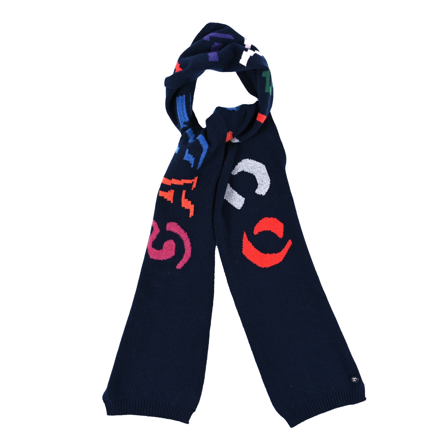 Chanel Cashmere Gabrielle Coco Scarf Navy Multicolor 1 of 5