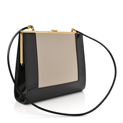 Saint Laurent Nappa Patent Calfskin Two-Toned Gaia Shoulder Bag Sea Salt Black 5 of 23