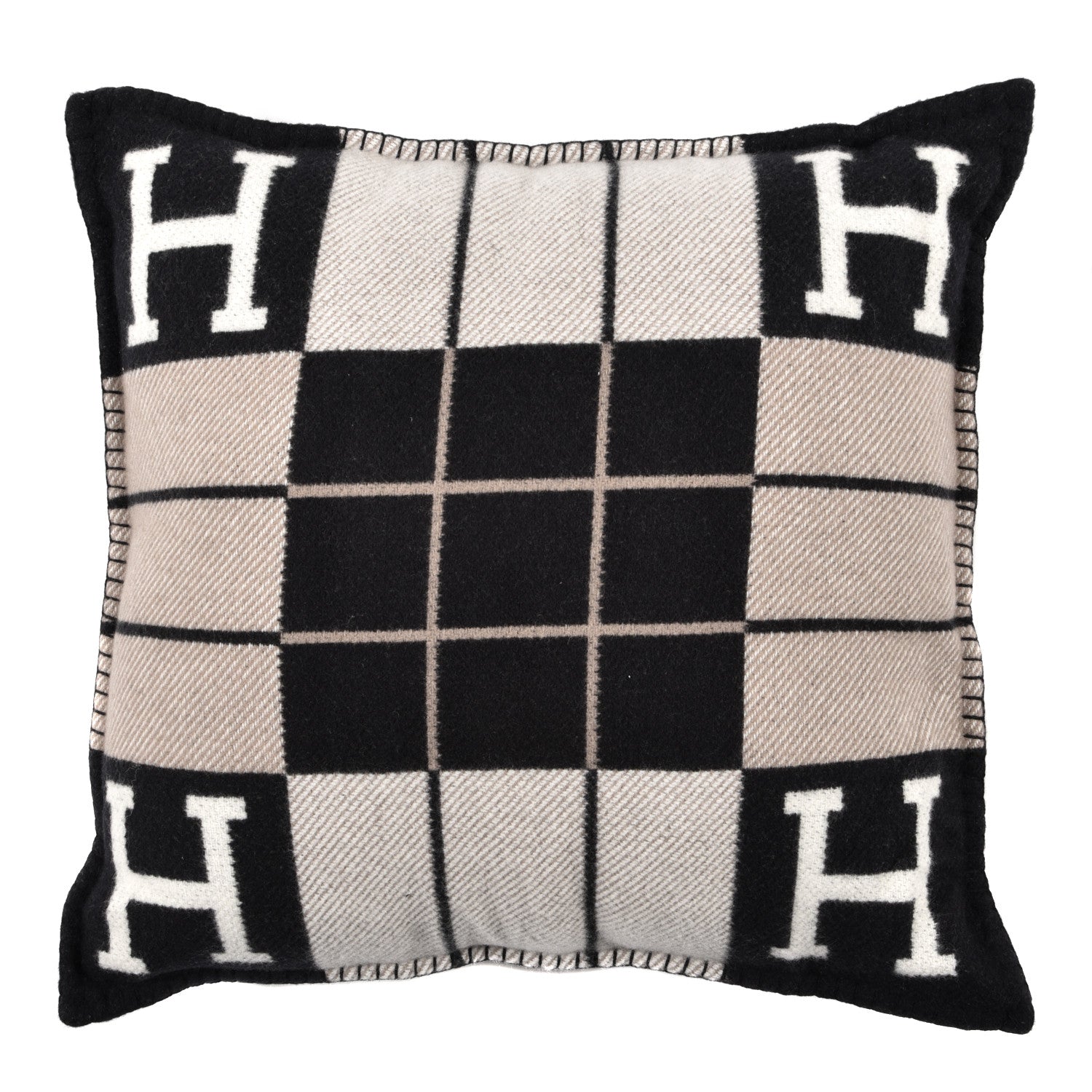 Hermes Wool Cashmere Avalon III Pillow PM Ecru Black 1 of 3