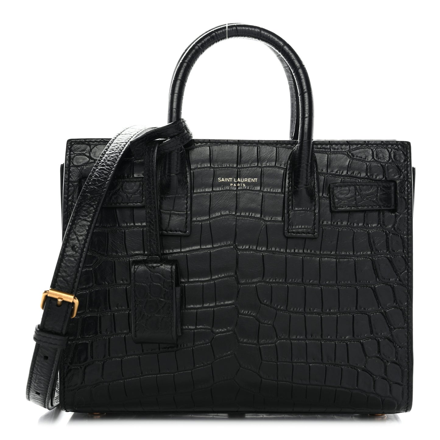 Calfskin Crocodile Embossed Nano Sac De Jour Black