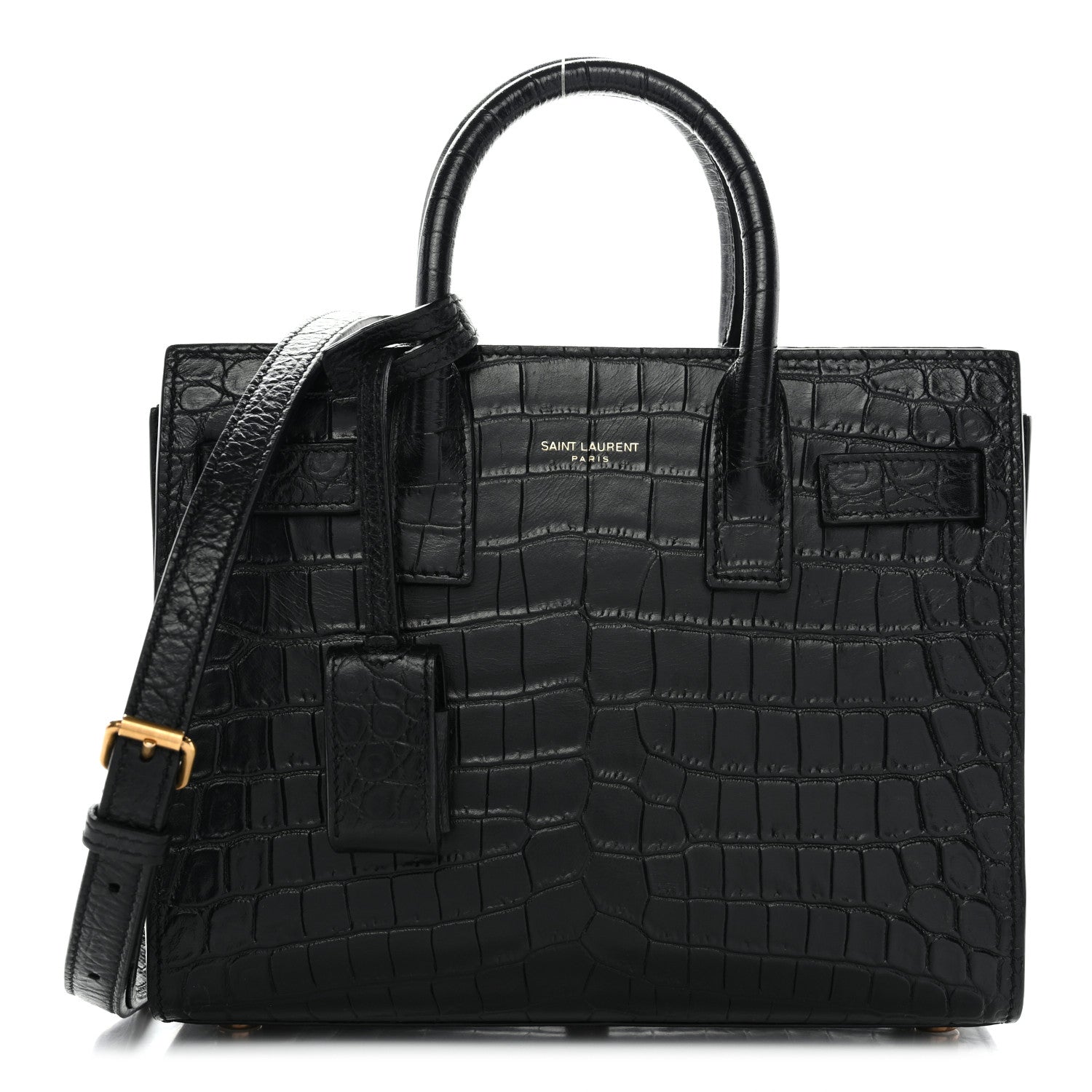 Saint Laurent Calfskin Crocodile Embossed Nano Sac De Jour Black 1 of 11