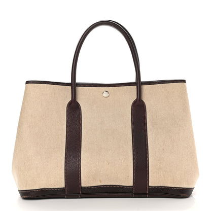 Hermes Buffle Skipper Toile Garden Party 36 MM Tote Marron Fonce 1 of 14