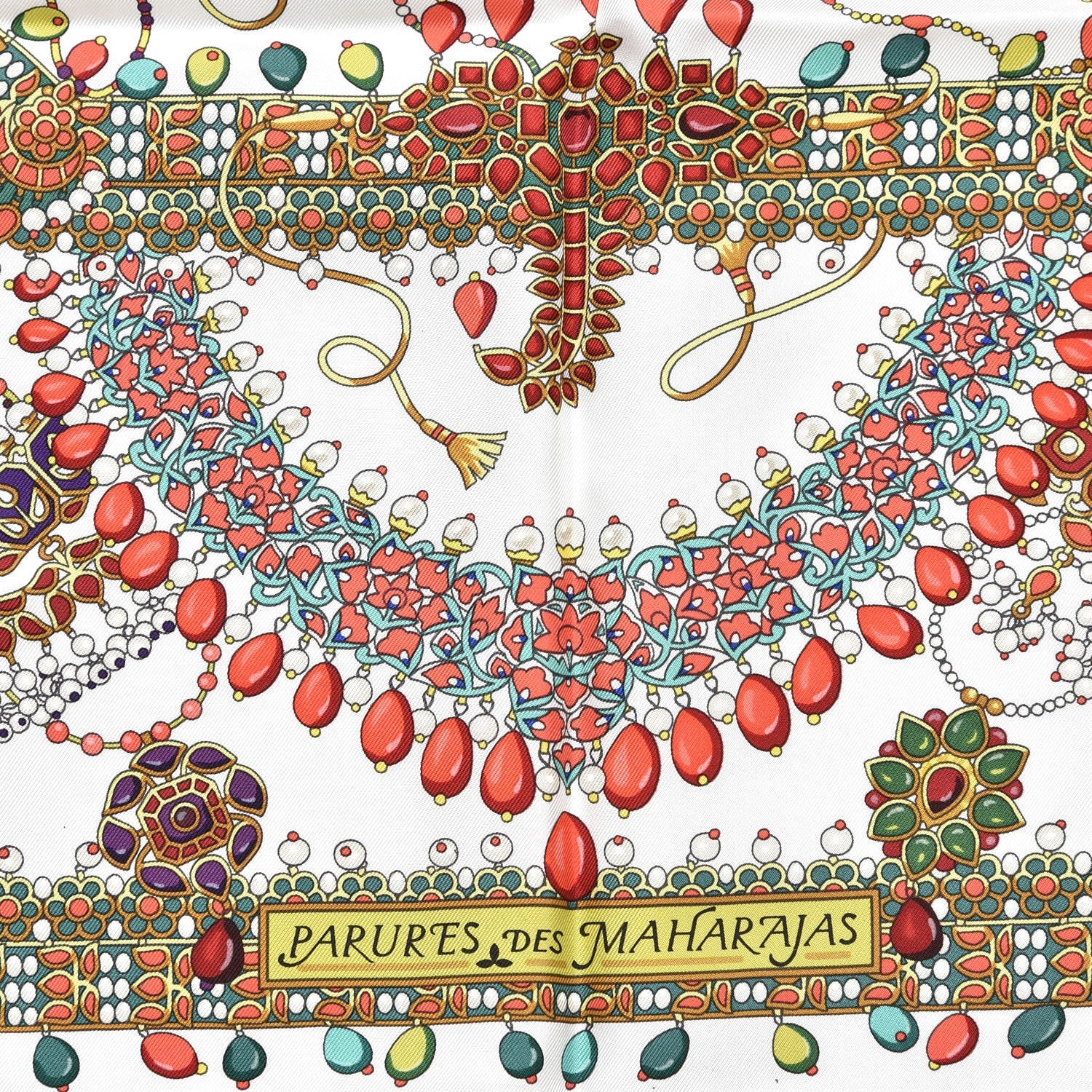 Hermes Silk Parures Des Maharajas Scarf 90 Blanc Corail Vert 5 of 7