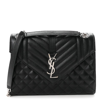 Saint Laurent Grain De Poudre Textured Mixed Matelasse Triquilt Medium Monogram Satchel Black 1 of 11