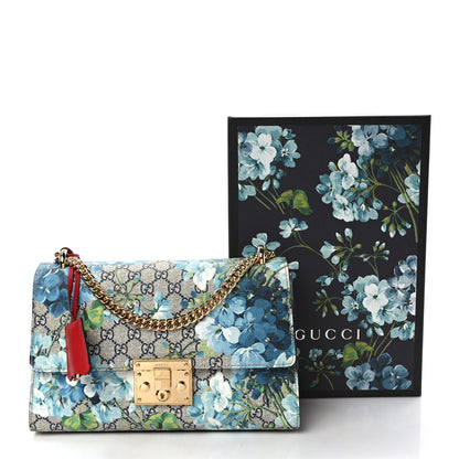 Gucci GG Supreme Monogram Blooms Medium Padlock Shoulder Bag Beige Blue Navy Hibiscus Red 10 of 10