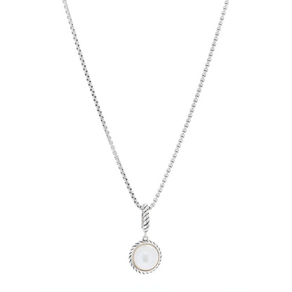 David Yurman Sterling Silver Pearl Cable Pendant Necklace 1 of 3