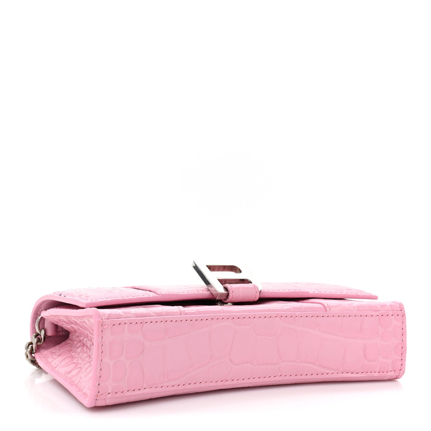 Shiny Calfskin Crocodile Embossed Hourglass Chain Bag Candy Pink