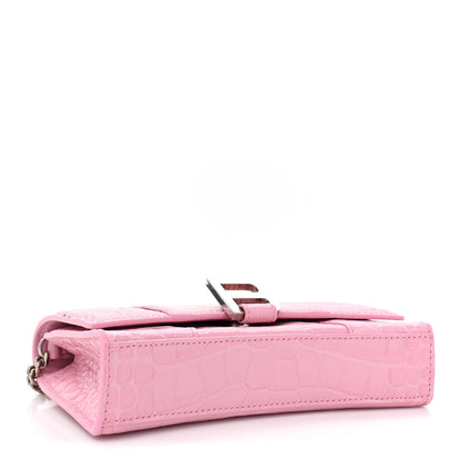 Balenciaga Shiny Calfskin Crocodile Embossed Hourglass Chain Bag Candy Pink 4 of 11