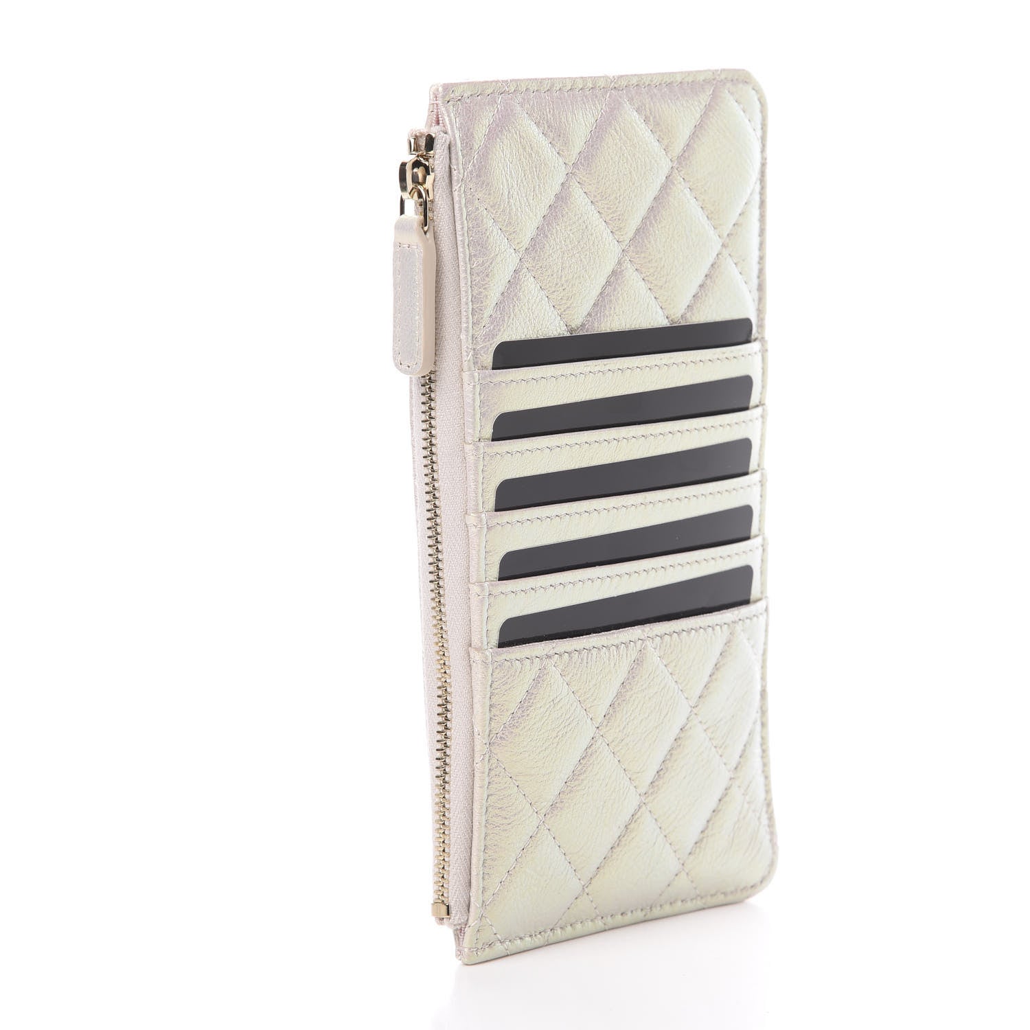 Chanel Iridescent Lambskin Quilted Classic Flat Wallet Pouch Ivory 3 of 8
