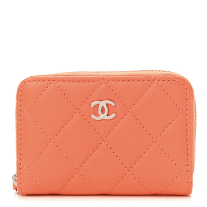 Chanel Lambskin Quilted Zip Around Coin Purse Wallet Coral 1 of 9