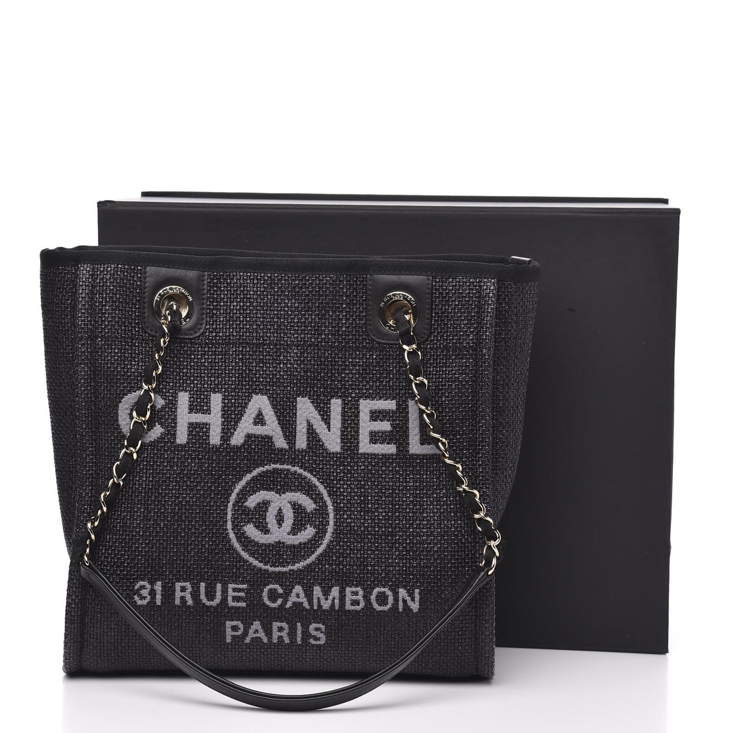 Woven Straw Raffia Mini Deauville Tote Black