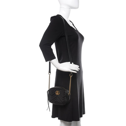 Gucci Calfskin Matelasse Mini GG Marmont Chain Shoulder Bag Black 2 of 13