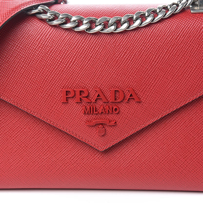 Prada Saffiano Cuir Calfskin Monochrome Envelope Flap Chain Shoulder Bag Fuoco 8 of 8