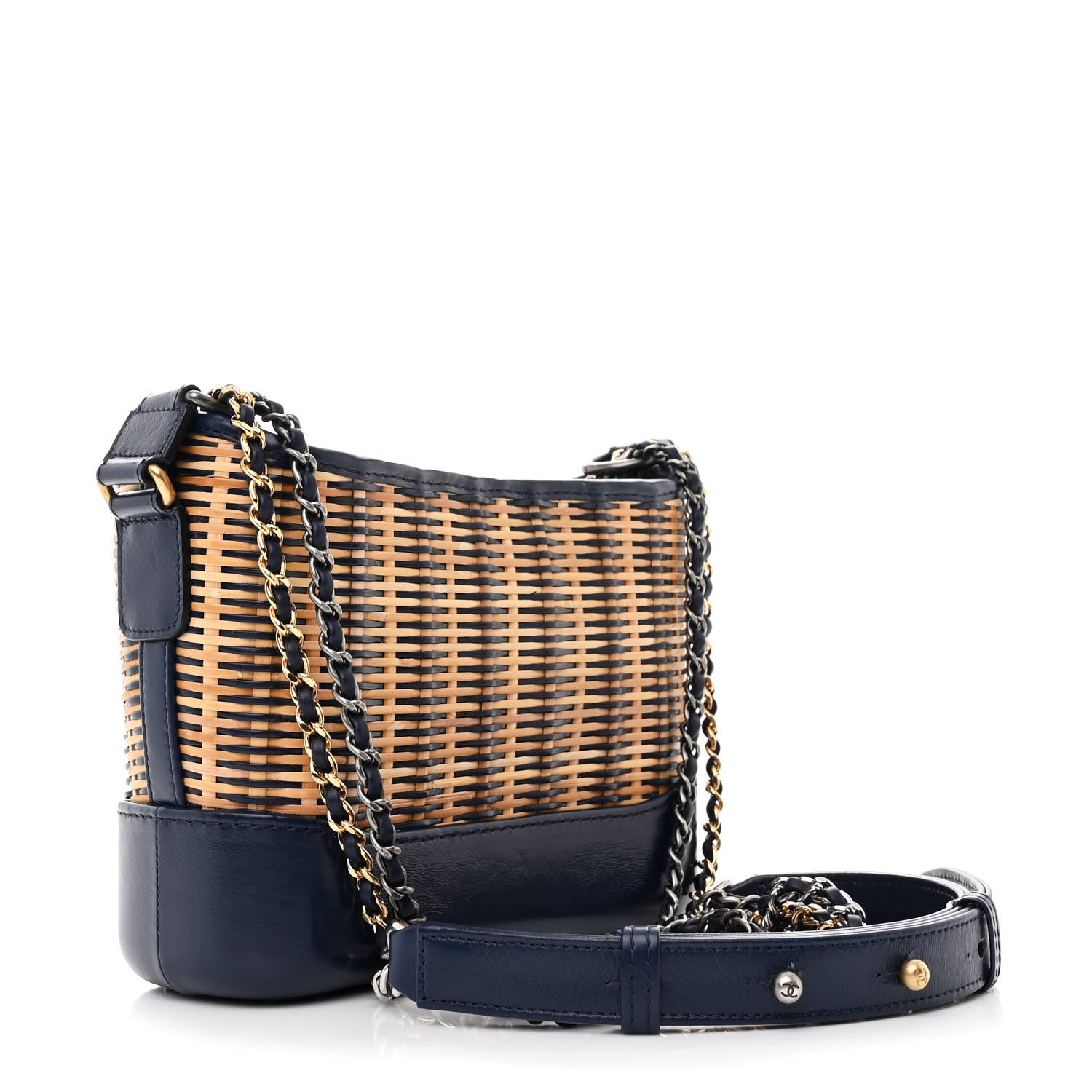 Chanel Rattan Calfskin Small Gabrielle Hobo Beige Navy 1650532