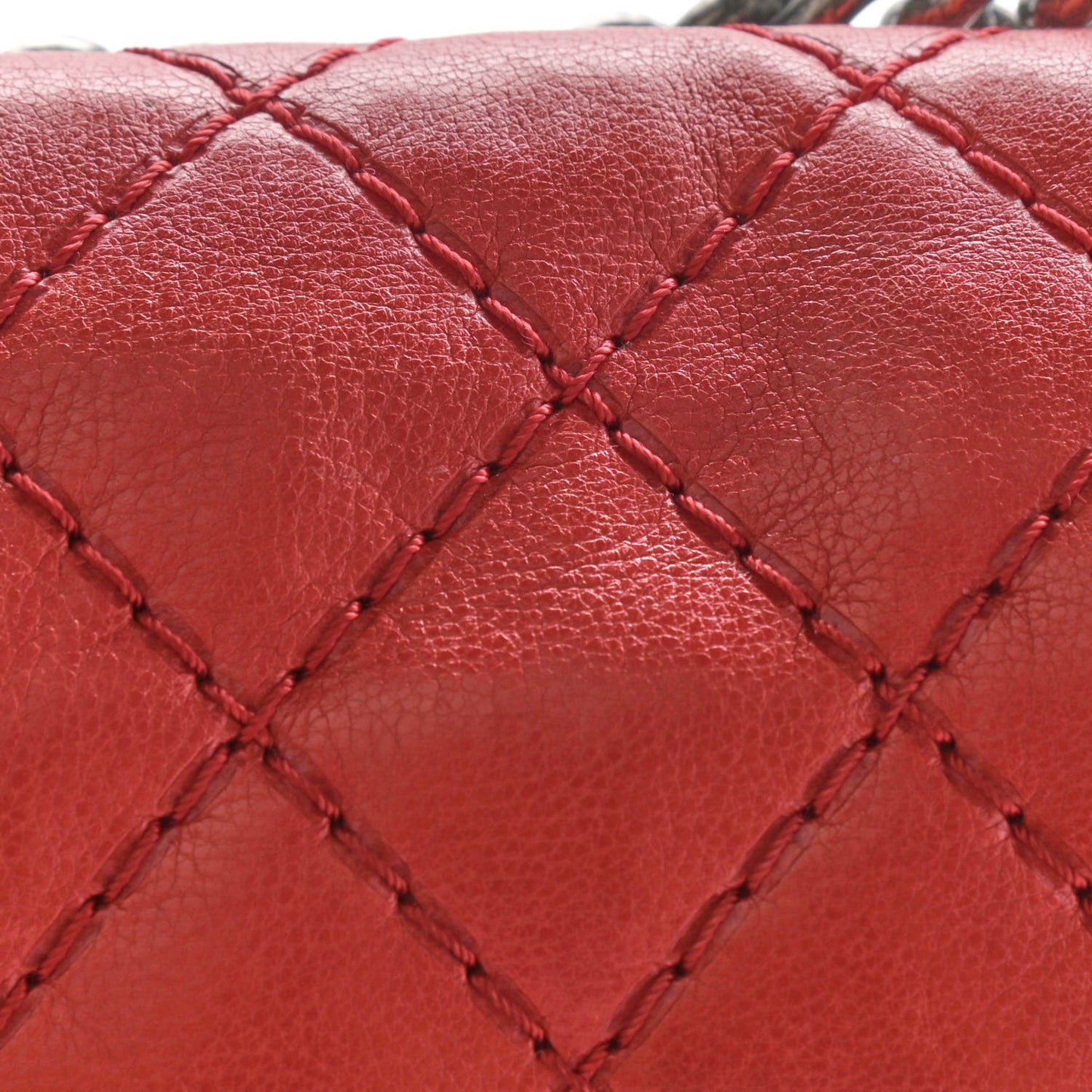 Calfskin Quilted Double Stitch Medium Boy Flap Red