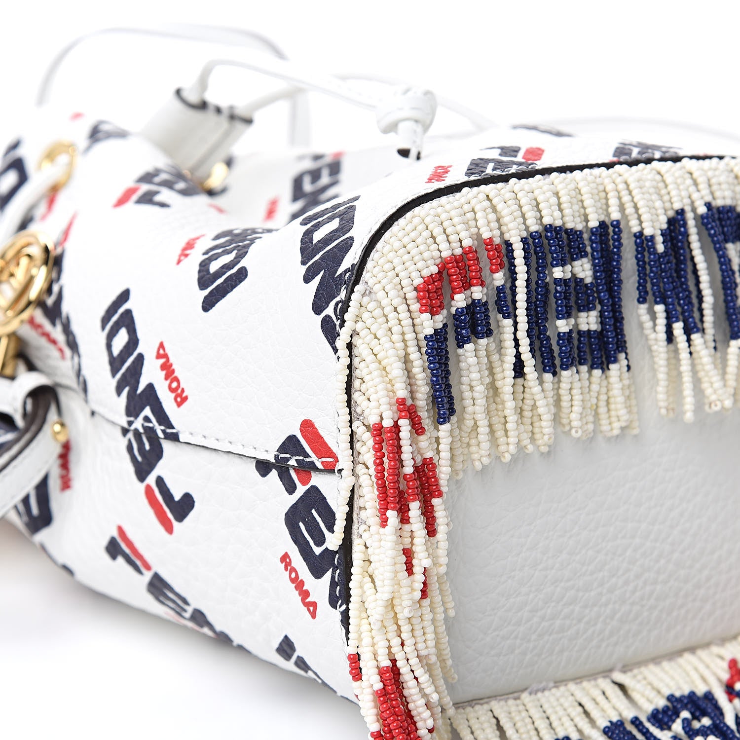 Fendi X FILA Calfskin F is Fendi Mania Fringe Mini Mon Tresor Bucket Bag White 8 of 10