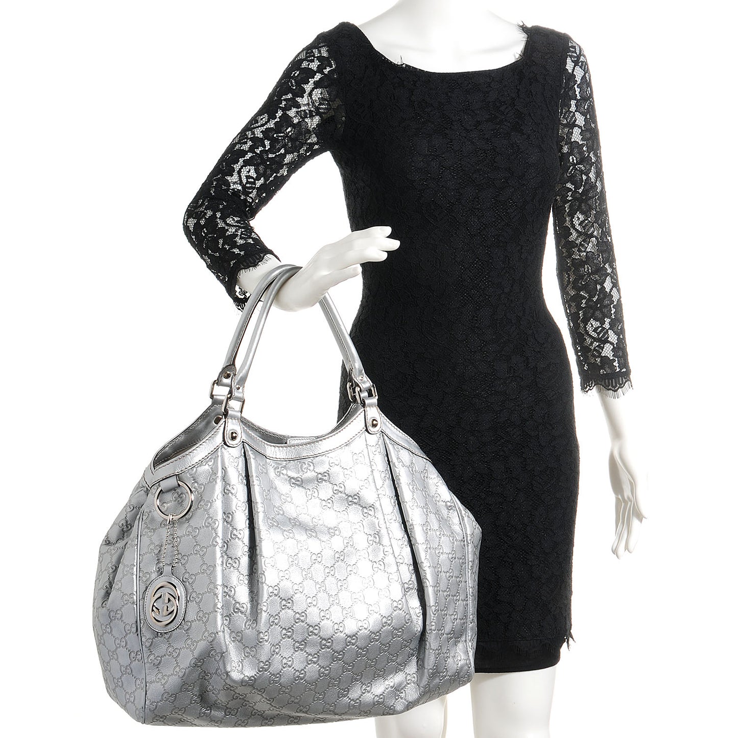 Guccissima Large Sukey Tote Silver
