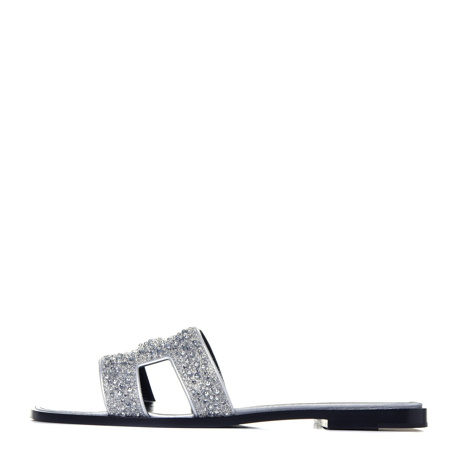 Hermes Suede Goatskin Crystal Oran Sandals 39.5 Gris Argente 1 of 7