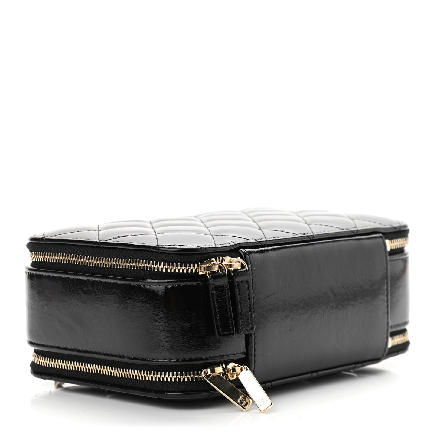 Shiny Lambskin Quilted CC Vanity Case Black