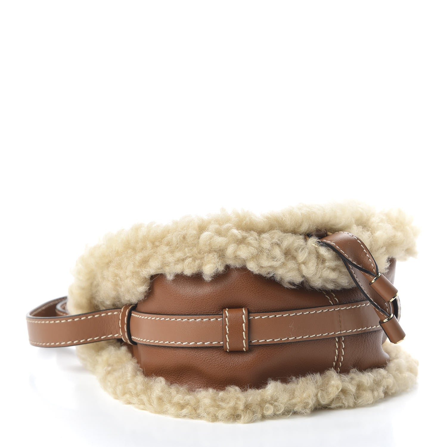 Chloe Small Grain Shiny Calfskin Shearling Small Marcie Round Crossbody Bag Caramel 4 of 9