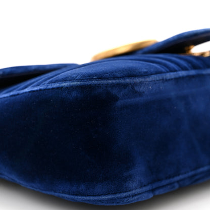 Gucci Velvet Matelasse Mini GG Marmont Shoulder Bag Cobalt Blue 9 of 14