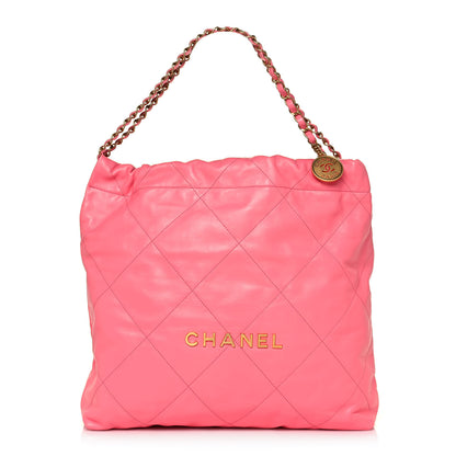 Chanel Shiny Calfskin Quilted Chanel 22 Drawstring Bag Coral Pink 1 of 13