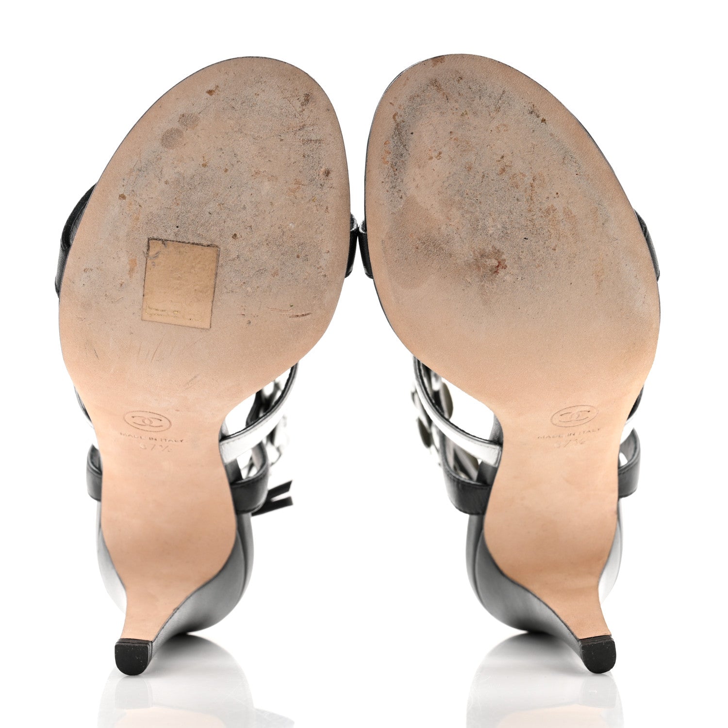 Chanel Lambskin Patent Camellia Ankle Strap Sandals 37.5 Black 5 of 10