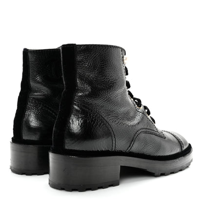 Chanel Shiny Calfskin Velvet Pearl Combat Short Boots 40 Black 4 of 13